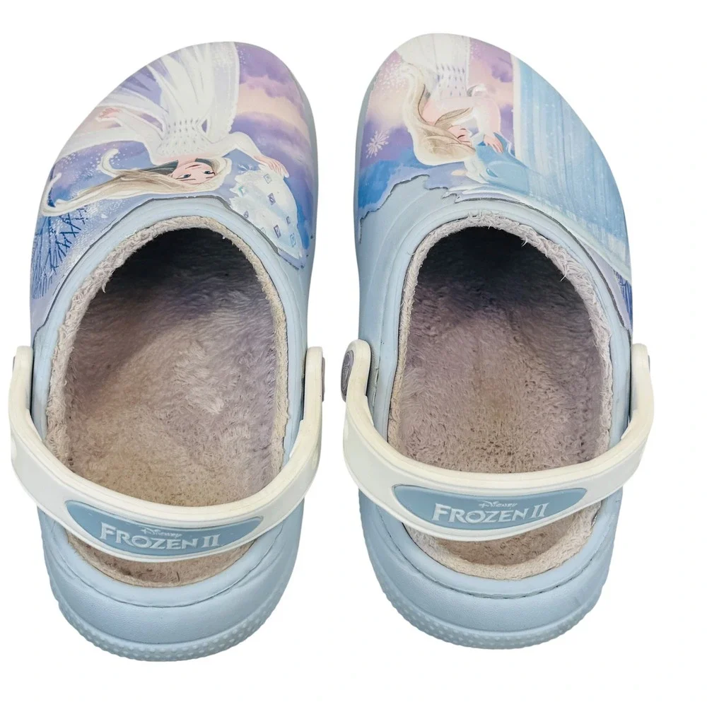Disney Frozen Crocs J2 Kids Fuzzy Lined Clogs Elsa Blue Slip-On Winter Shoes‎